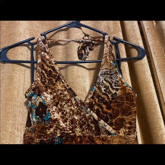 Soft velvety stretchy boho print halter dress - Picture 4 of 5